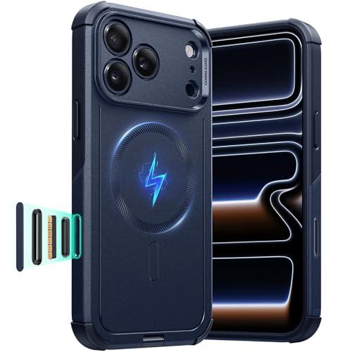 ESR for iPhone 17 Pro Max Case, 7X Military-Grade Drop Protection, Shock-Absorbing Rugged Cover with Camera Control Button, MagSafe Accessories Compatible, Cyber Series, Navy Blue