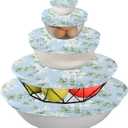 SusiYo Reusable Stretchy Bowl Covers - 5 Pieces, Watercolor Daisies Wildflowers Food Storage Container Elastic Covers for Bread Proofing, Fruits, Kitchen Leftovers