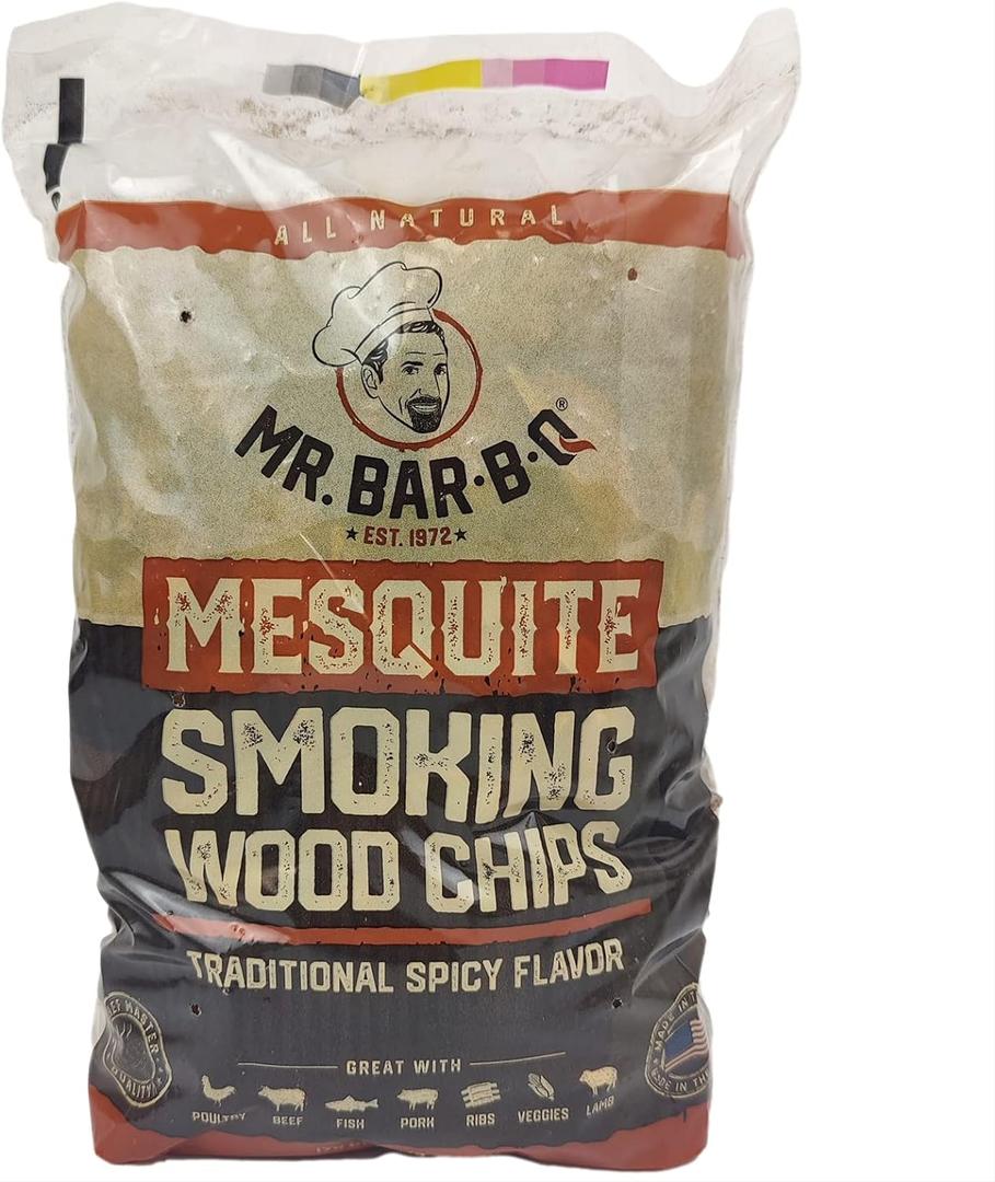 Mr. Bar-B-Q Mesquite Wood Smoker Chips, 100% All Natural Mesquite Wood Smoking Chips for Smokers, Works on Any Heat Source, Traditional Spicy Flavor for Backyard BBQ, Grilling & Camping (1.8 Lb Bag)