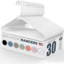 30pk Made in USA Strong Plastic Clothes Hangers Bulk, Laundry Clothes Hanger | Coat Hangers Plastic | Heavy Duty Plastic Hanger for Closet and Clothing Hangars (White)