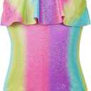 PinkSheep Girls Swimsuit One Piece Bathing Suit, UPF 50+ Quick Dry Stretchy, Rainbow, Size 2T