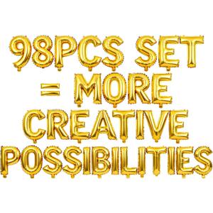 98 Pcs Gold Letter Balloons, Custom 3 Set A-Z Set for Personalizing Names & Phrases Party Supplies Banners - with 1 Set AEOLMPRST 20Pcs for Wedding/Birthdays/Annivs/Grads Party Banner Custom Phrase