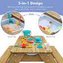 Kids 3-in-1 Sand & Water Table, Wood Outdoor Convertible Picnic Table w/Umbrella, 2 Trays, Removable Top with Faucet, Picnic Table for Outdoor Playset (Natural/Brown)