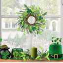 6 PCS St.Patrick's Day Candle Wreath Lucky Artificial Shamrocks Wreath for Front Door St Patrick's Day Kitchen Cabinet Wreaths Pillars Candle Wreaths for Lrish Home Porch Wall Window Decoration