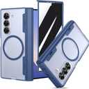 Case for Galaxy Z Fold 6, Compatible with MagSafe, with [Hinge Protection][Tempered Glass Privacy Screen Protector], Magnetic Anti-Spy Shockproof Clear Cover for Samsung Galaxy Z Fold 6 - Blue