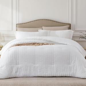 Quataly White King Comforter Set - 3 Pieces Seersucker Lightweight Bedding Comforter Sets - All Seasons Cozy Modern Bed Sets for Women Men (King (104''*90''))