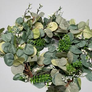24" Eucalyptus Wreath, Year Round Wreaths for Front Door, Spring Summer Wreath with Green Faux Eucalyptus, All Seasons Evergreen Decor for Inside Farmhouse Festival Celebration Party