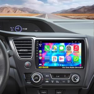 4G+64G Car Radio for Honda Civic 2013-2017(Only US Version) with Wireless Carpaly & Android Auto,9 Inch IPS Touch Screen Car Stereo with GPS Navigation/Bluetooth 5.2/FM/Backup Camera/WiFi/SWC/HiFi