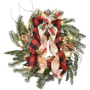 Pack Of 5 Christmas Wreath with Lights, 18 Inch Lighted Outdoor Christmas Wreath - Prelit Winter Xmas Door Wreath with Berry, Pine Leaf for Thanksgiving Holiday Wall Window Decorations
