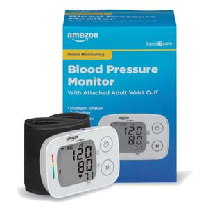 Amazon Basic Care Wrist Blood Pressure Monitor - Digital BP Monitor with Large Display and Intelligent Inflation Technology