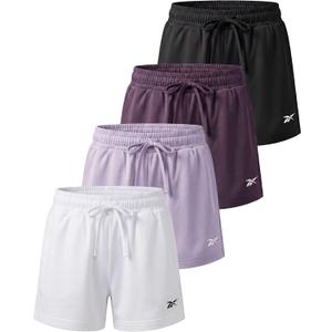 Reebok 4 Pack: Girls’ Dry Fit Athletic Shorts – Volleyball Basketball Soccer Running Sports Shorts Kids Teens Youth, L, (10-12)