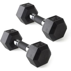 CAP 15lb Rubber Coated Hex Dumbbell, Comfort Grip, Free Weights, Pair