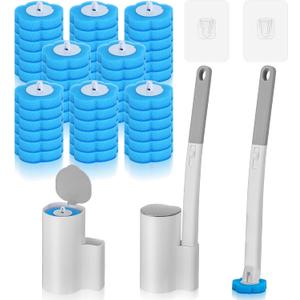 2 Pack Disposable Toilet Brush and Holder Set, Automatic lid-Opening and Closing Toilet Brush with Holder 48 Refills for Bowl Cleaners Bathroom Cleaning Bathtub