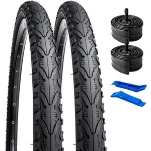 YUNSCM 2-PCS 24" Bike Tires 24x1.75/47-507 and 24" Heavy Duty Bike Tubes Schrader Valve Compatible with Road Bike 24 x 1.75 24X1.75 Bicycle Tires and Tubes (Y-923)