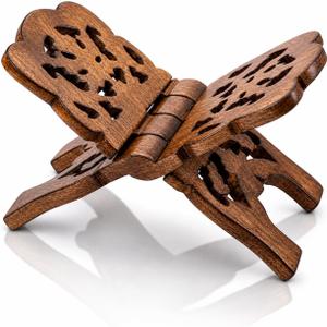 Beautiful Handmade Wooden Prayer Book Display Stand Holder Rehal for Religious Holy Books The Bible Quran Geeta Foldable Book Rest Traditional Living Room Home Decor Accents (12 (L) x 6 (W) Inches)