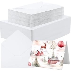 60 Set Blank Watercolor Cards with Envelopes, 140lb/300GSM Folded Watercolor Postcard 6x8 Inch White Envelopes 4x6 Inch Heavyweight Pure Cotton Postcard DIY Painting for Invitation Greeting Thank You