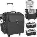 Relavel Rolling Makeup Train Case, Hairstylist Traveling Bag with 4 Wheels, Heat Insulation Full Layer, Adjustable Dividers, Hair Tools and Cosmetics Storage Organizer Trolley Suitcase Makeup Cart