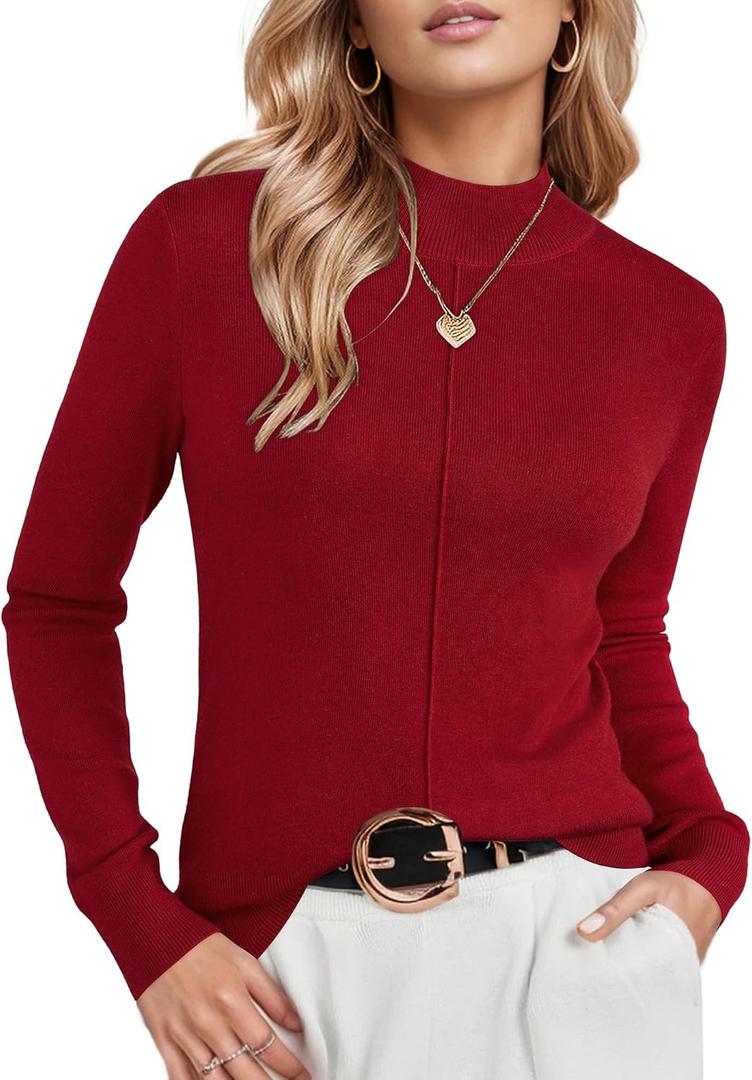 Arach&Cloz Women's Wool Blend Fall Sweaters Mock Neck Business Casual Outfits (Burgundy Red,XS )