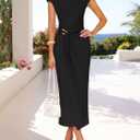 ZESICA Women's 2026 Summer Cap Sleeve Casual Bodycon Dress Elegant Wedding Guest Cocktail Party Formal Long Midi Dresses (Black, XL)