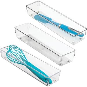 iDesign Plastic Drawer Organizer Bins - Storage for Kitchen, Bathroom, and Desk Drawers - Set of 3 - Clear