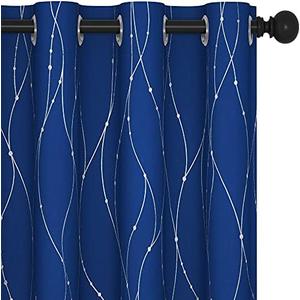 Deconovo Blackout Curtains, Thermal Insulated Noise‑Reducing Drapes, Wave Line Dot Foil Print, 52 x 84 Inch Long, 2 Panels, Machine‑Washable Window Curtains for Bedroom Living Room Kitchen Office