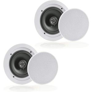 Pyle 6.5 Pair Bluetooth Flush Mount In-wall In-ceiling 2-Way Speaker System Quick Connections Changeable Round/Square Grill Polypropylene Cone & Polymer Tweeter Stereo Sound 150 Watt (PDICBT652RD)
