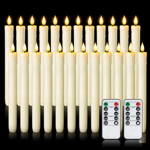 Homemory 24 Pcs Real Wax Flameless Taper Candles with Remote Timer and Dimmer, Battery Operated Candlesticks with Flickering Light, Ivory Window Candles, 9.6 Inches for Wedding Home Decor
