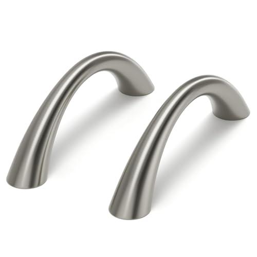 Goldenwarm Curved Cabinet Handles Solid Zinc Alloy Hardware for Dresser Brushed Nickel Drawer Pulls 3 Inch Hole Center, 5 Pack