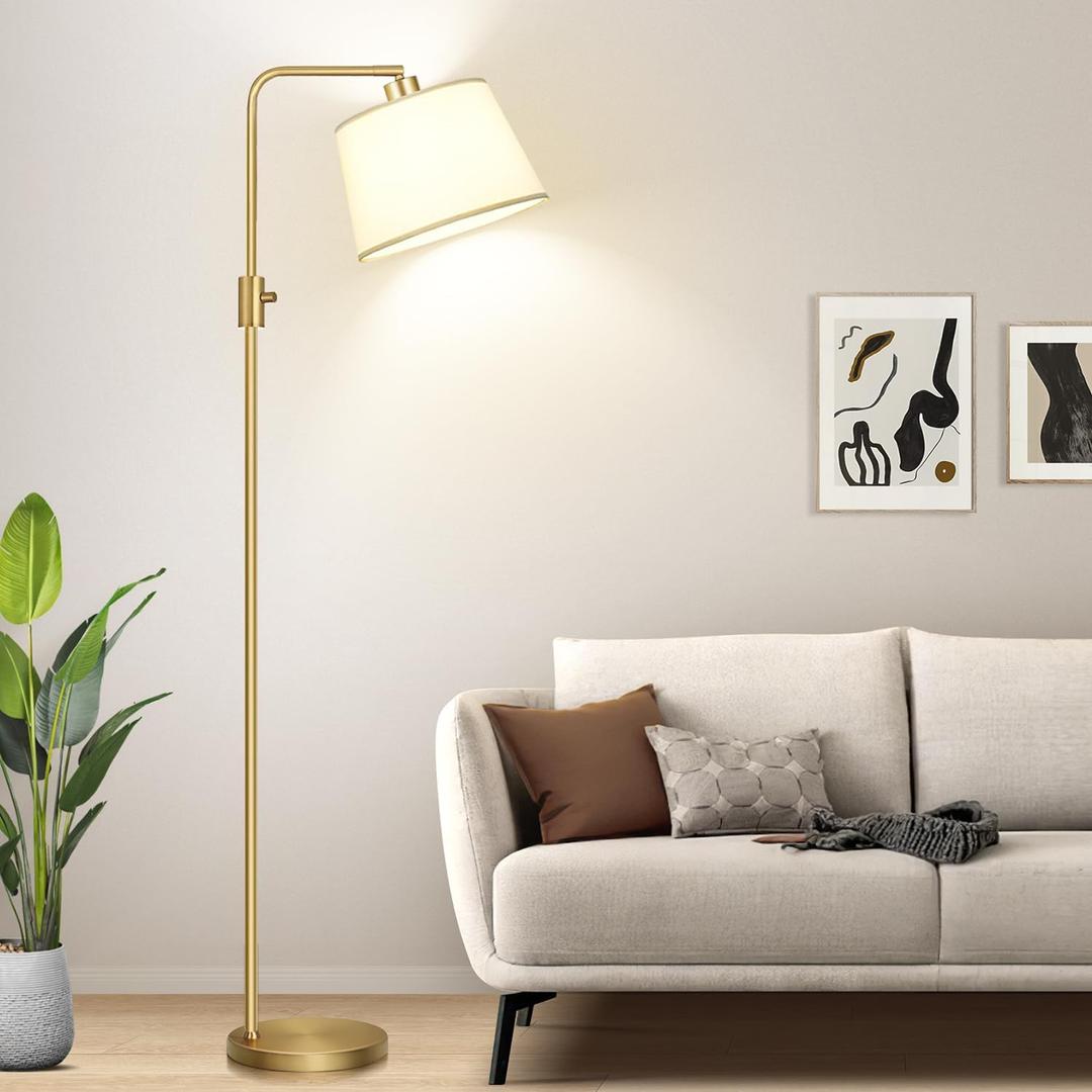 Upgraded Dimmable Floor Lamp, 1000 Lumens LED Edison Bulb Included, Arc Floor Lamps for Living Room Modern Standing Lamp with Shade, Tall Lamps for Living Room Bedroom Office Dining Room - Gold