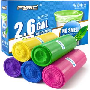 Forid Small Bags for Bathroom - 2.6 Gallon Garbage Bags Unscented,Extra Thick Strong Wastebasket Can Liners for Home Office Bedroom,150 Bags Multi Colored