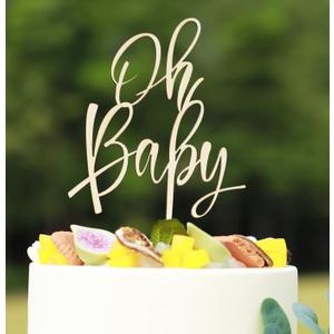 Wooden Oh Baby Cake Topper, New Baby Photo Booth Props, Wooden Cake Topper for Baby Shower or Birthday Decorations (Design02)