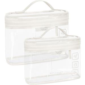 BAGSMART TSA Approved Toiletry Bag, 2 Pack Clear Makeup Cosmetic Bag Organizer, Quart Size Travel Bag for Toiletries, Carry-on Travel Accessories Essentials, White-2pcs