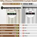 KAMANINA Black Curtain Rods for Windows 48 to 84 Inches (4-7ft) Heavy Duty Curtain Rods, 7/8 Inch Adjustable Decorative Drapery Rods Set with Modern Finials