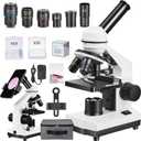 Microscope for Adults Kids,40X-2000X Monocular Microscope Kit for Home School Lab, 2 LED Lights & 5 Colors Kids Microscope with Phone Holder,10 Specimen Slides,20 Slides,100 Coverslips, Bag