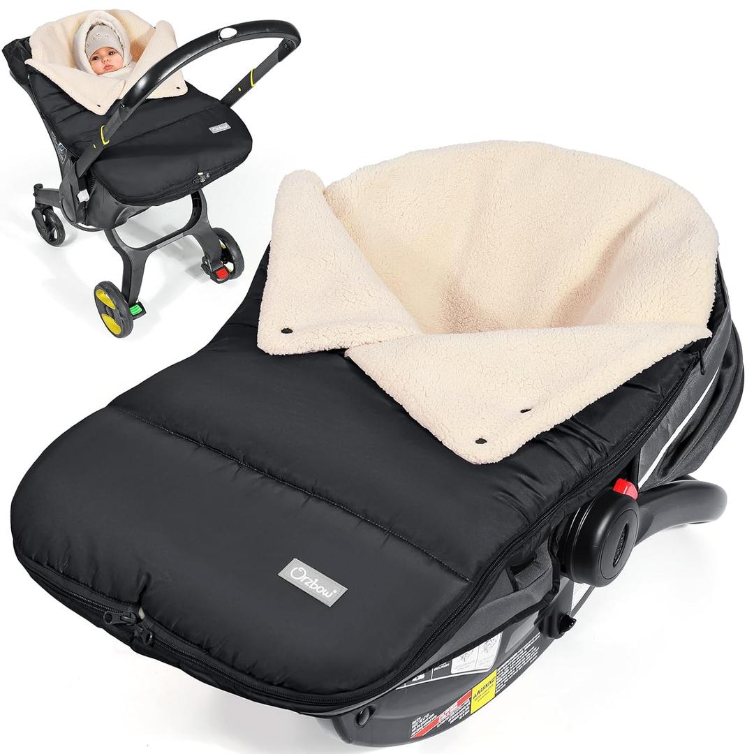 Orzbow Winter Carseat Cover for Baby | Infant Car Seat Cover, Waterproof Car Seat Blanket with Adjustable Collar | Warm and Cozy Fleece Carseat Canopy Blanket for Baby Winter Essentials, Black