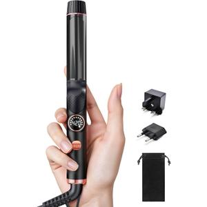 1 Inch Mini Travel Curling Iron, 100-240V Travel Dual Voltage Curling Iron for Short Hair with 5 Heat Settings, Small Curling Wand with Temperature Memories and Lock, Blush Gold