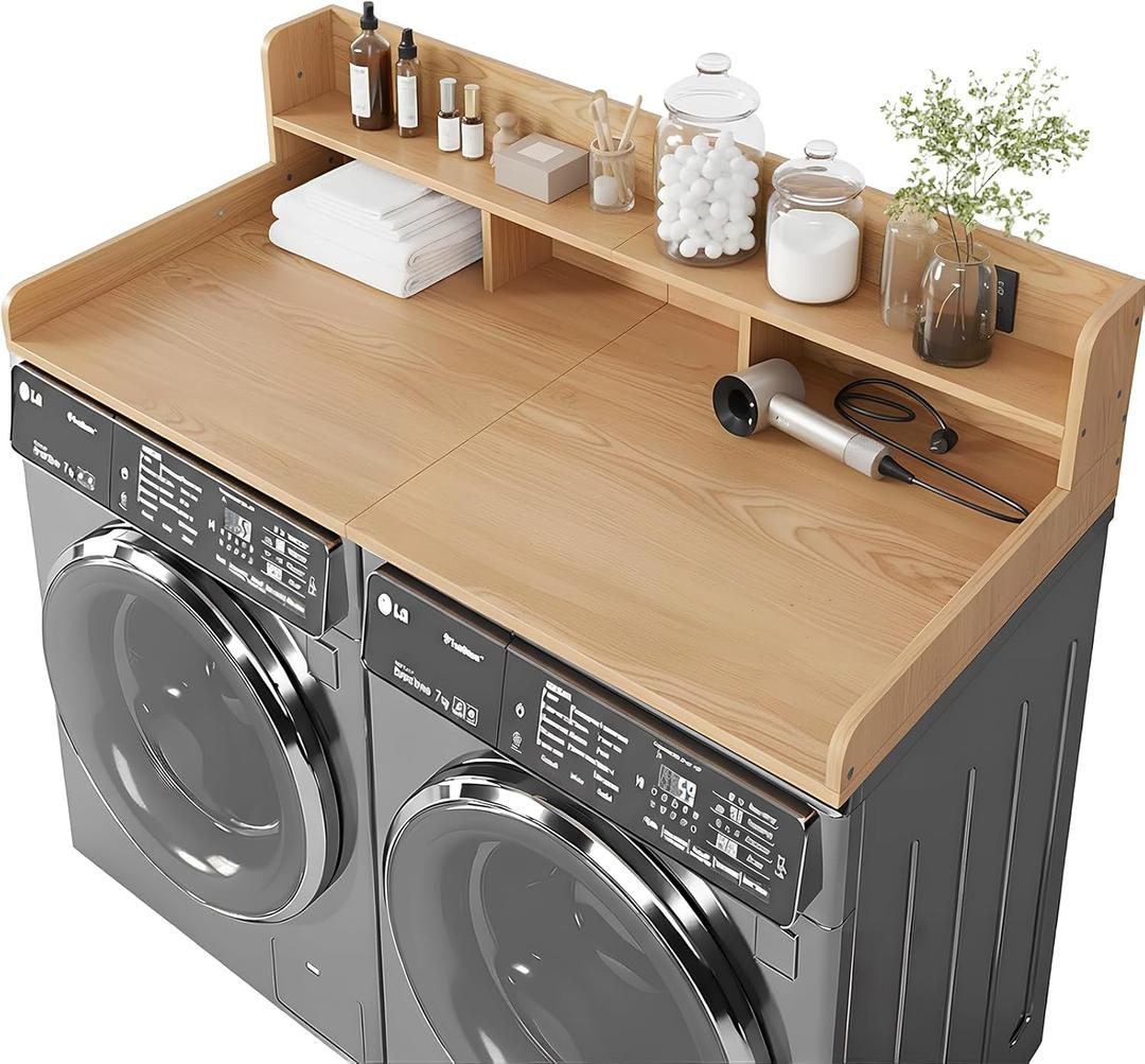 Washer Dryer Countertop with Shelf, 2-Tier Laundry Countertop Over Washer and Dryer, 54" x 27.55" Wooden Table for Folding Clothes for Laundry Room Organization and Storage (Oak)