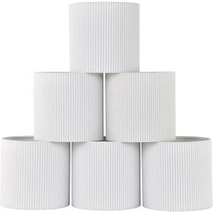 LAMPWELL KETTE Clip-on Chandelier Fabric Lamp Shades, Set of 6, Small Drum, 5.4"×5.4"×H5.2", TC fabric, Handmade, Modern Trendy Decorative, ONLY FOR CANDLE BULB, White