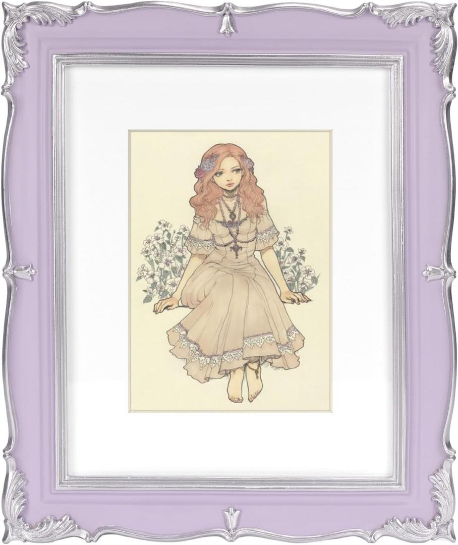 PHAREGE Vintage Picture Frame 8x10 Purple, 8 by 10 Ornate Decorative Antique Frame with Mat for 5x7 Photo, Fancy Matted Frame for Desktop or Wall, Horizontal or Vertical (8x10 inch, Purple Silver)