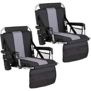 GREEN PARTY Stadium Seat for Bleachers Portable Outdoor Floor Folding Stadium Chair with Armrest, Back Support, Cup Holder, Mesh Bag and Hide Hooks (Black Grey 2)