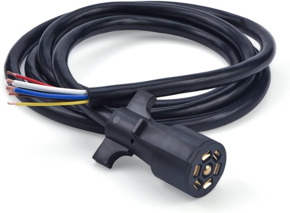 BHTOP 8ft 7-Way Trailer Plug Cord Wiring Harness [7-Pin Trailer Wire Cable] [Brake & Light Control] [10-14AWG] 7 Prong Trailer Light Cord Wiring Connector for RV