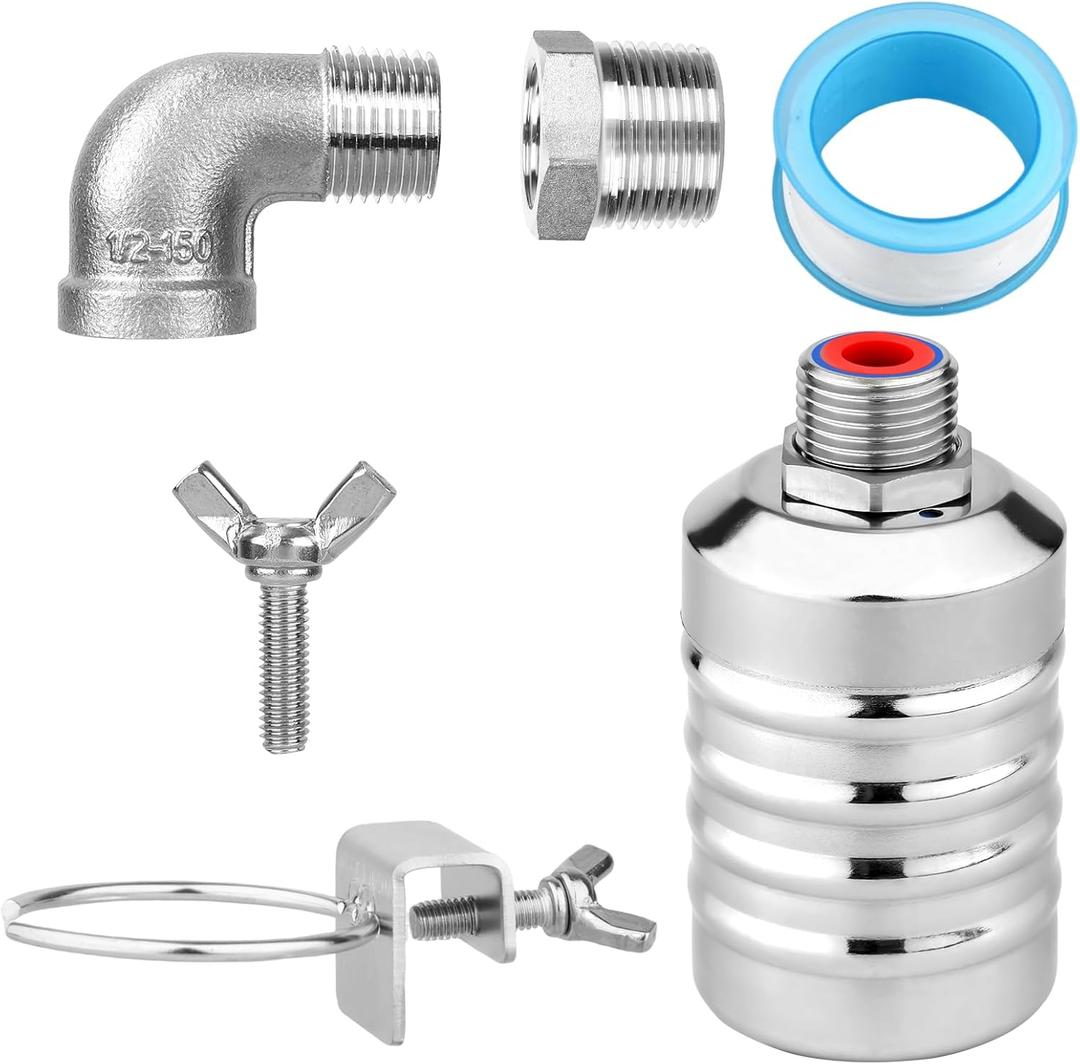 Water Float Valve Kit, 1/2" to 3/4'' Premium Stainless Steel Automatic Shut off Level System Control Float Ideal Leveler for Fish Tank Swimming Pool Livestock Trough Distiller