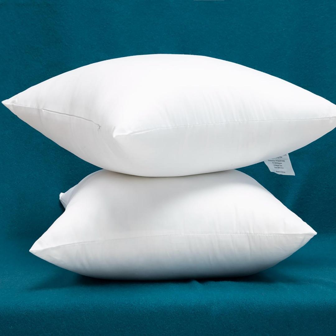 Set of 2 Cotton Fabric Plump Throw Pillow Inserts, Down Alternative Decorative Couch Cushion Cover Filler, 18 X 18 Inches