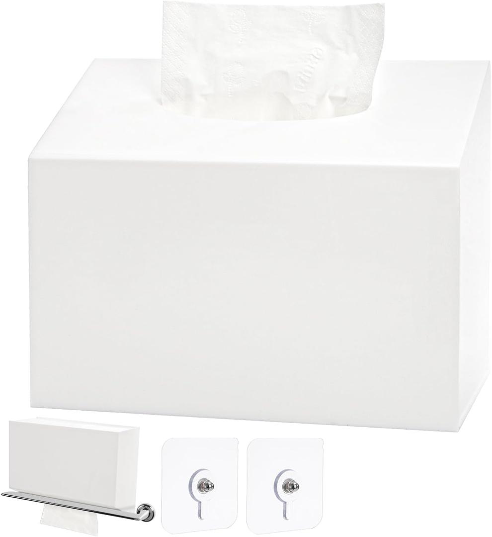 Acrylic Hand Towel Box Cover, Wall Mount Paper Towel Napkin Dispenser, White Rectangle Multi-Functional Dryer Sheet Mask Organizer for Bathroom, Kitchen, Car, Office