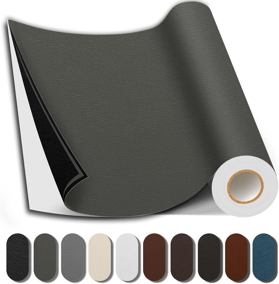 Shagoom Leather Repair Patch, 17X158 Inch Repair Patch Self Adhesive Waterproof, DIY Large Vinyl Patches for Couches, Furniture, Kitchen Cabinets, Wall Dark Grey, 17X158 Inch