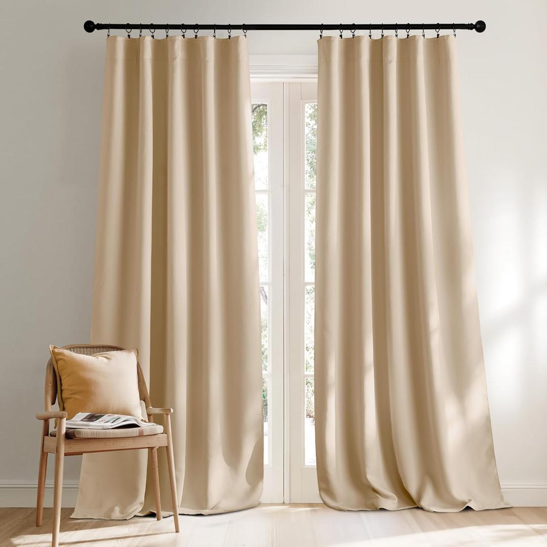 NICETOWN Window Treatment Curtains Room Darkening Draperies - (Biscotti Beige) 52 Width X 95 Drop, Room Darkening Curtains and Drapes for Bedroom