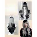 Black White Ombre Long Wavy Wig for Women Lolita Synthetic Curly Hair Wig with Bangs Natural Looking Heat Resistant Wigs for Daily Use