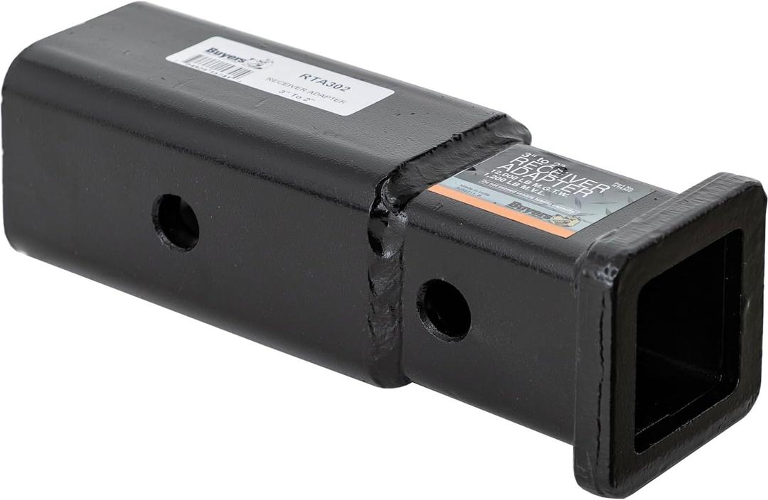 Buyers Products RTA302 3 to 2 Inch Receiver Tube Adapter for 3 Inch Hitch, 12,000 lb GTW Rating, Zinc Plated, Black Powder Coated Steel Reducer Sleeve with 5/8 Inch Hitch Pin Hole