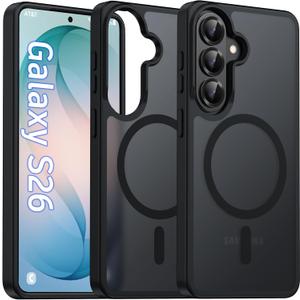 Oterkin Magnetic for Samsung Galaxy S26 Case Matte, S26 Phone Case Compatible with MagSafe Frosted Translucent Shockproof Anti-Scratch Slim Fit Case Military Grade Protection (Black)