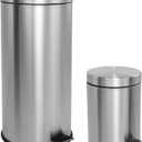 happimess HPM1000A Oscar 8-Gallon Step-Open Trash Can with Free Mini Trash Can, Modern, Fingerprint Proof for Home, Kitchen, Office, Large:7.9 Gallon Small:1.3 Gallon, Stainless Steel